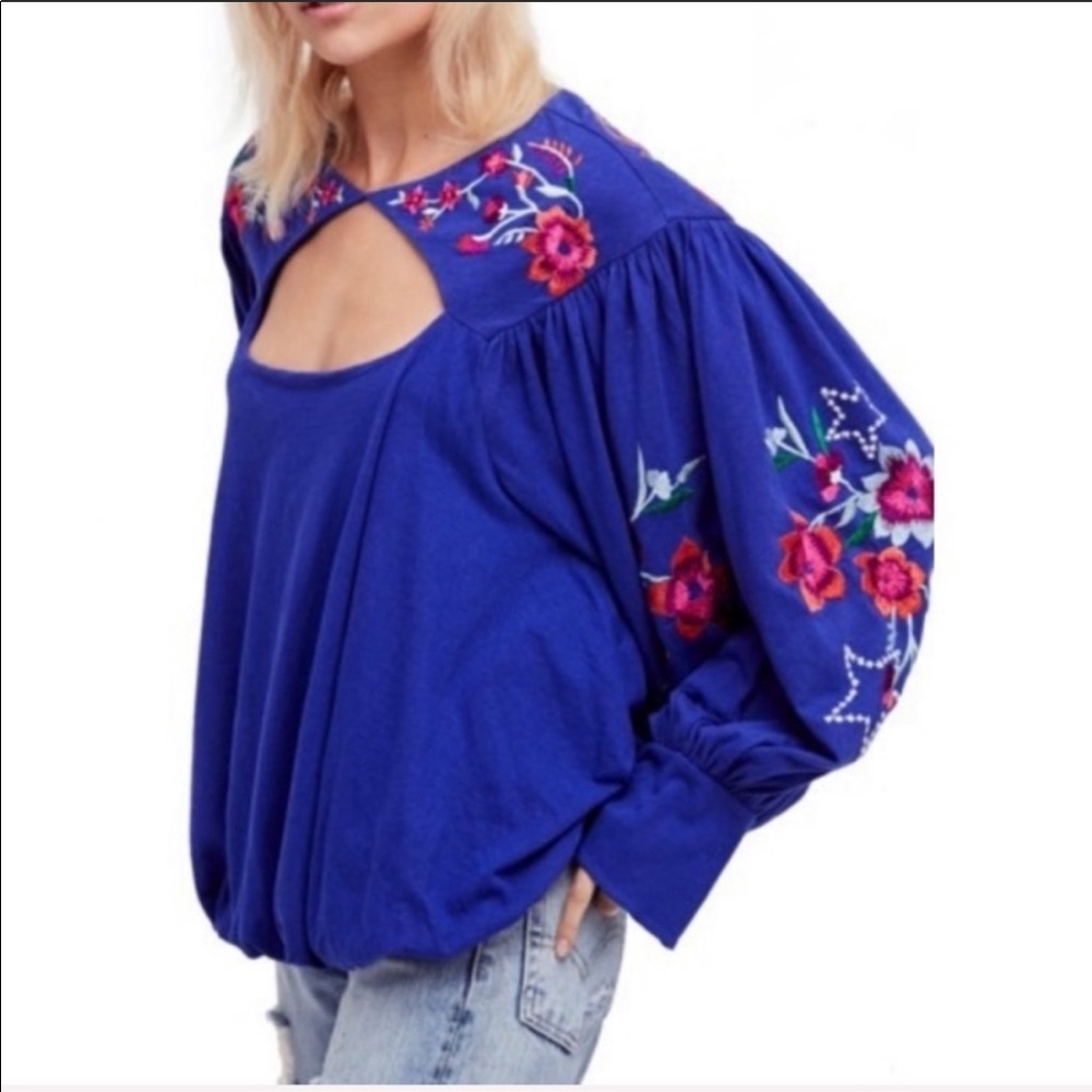 Free People LITA embroidered floral bubble tunic